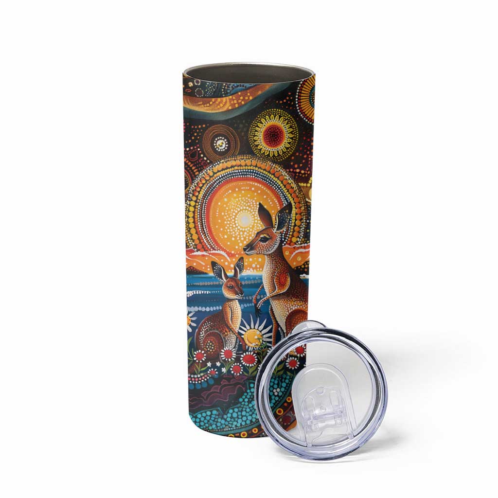 Australian Kangaroos Art Skinny Tumbler Aboriginal Dot Painting