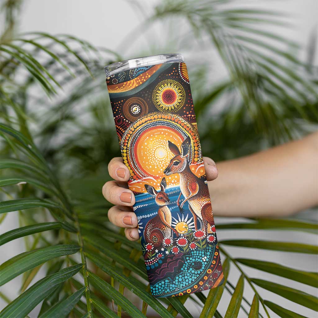 Australian Kangaroos Art Skinny Tumbler Aboriginal Dot Painting