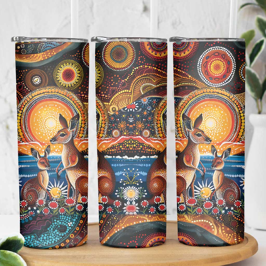 Australian Kangaroos Art Skinny Tumbler Aboriginal Dot Painting