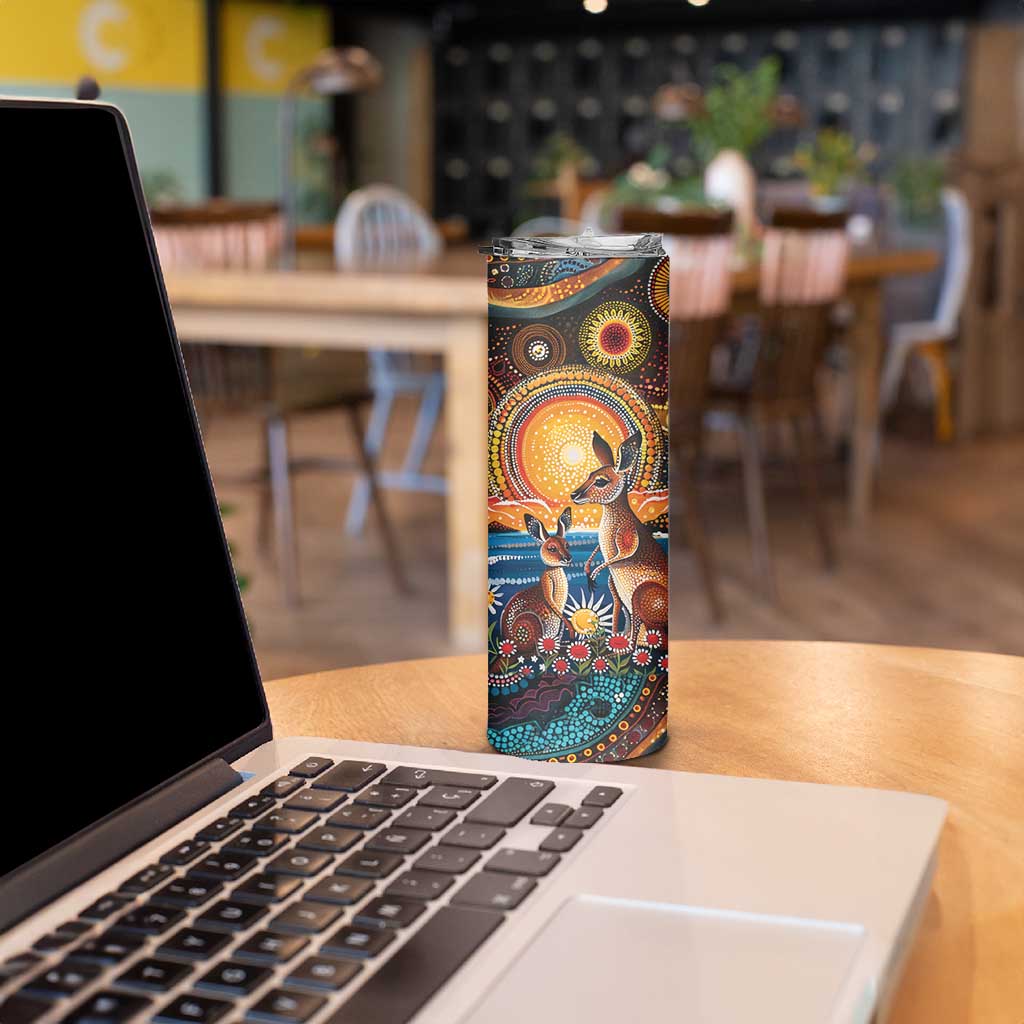 Australian Kangaroos Art Skinny Tumbler Aboriginal Dot Painting
