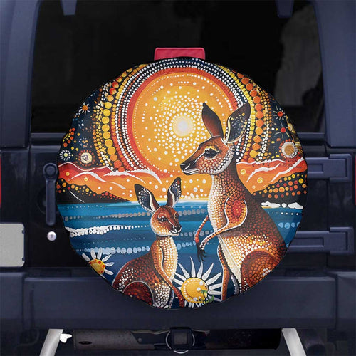 Australian Kangaroos Art Spare Tire Cover Aboriginal Dot Painting