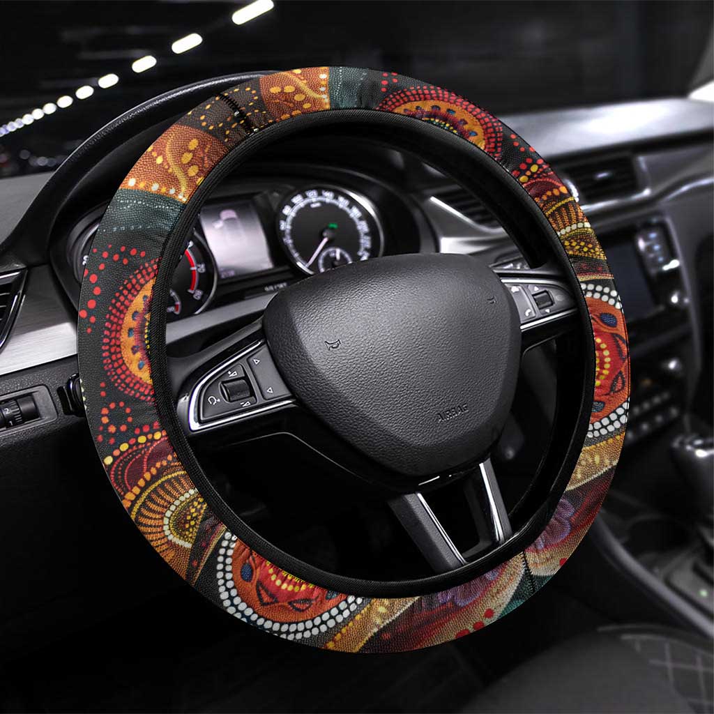 Australian Kangaroos Art Steering Wheel Cover Aboriginal Dot Painting