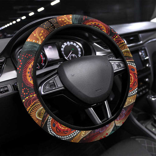 Australian Kangaroos Art Steering Wheel Cover Aboriginal Dot Painting