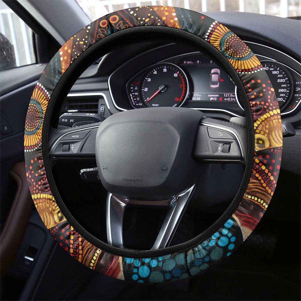 Australian Kangaroos Art Steering Wheel Cover Aboriginal Dot Painting