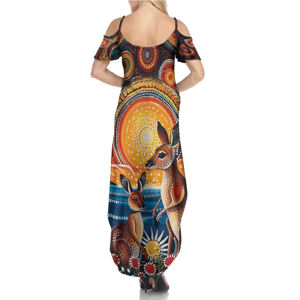 Australian Kangaroos Art Summer Maxi Dress Aboriginal Dot Painting