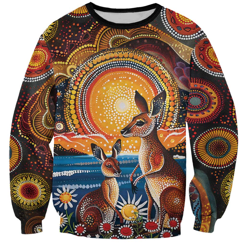 Australian Kangaroos Art Sweatshirt Aboriginal Dot Painting