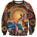 Australian Kangaroos Art Sweatshirt Aboriginal Dot Painting