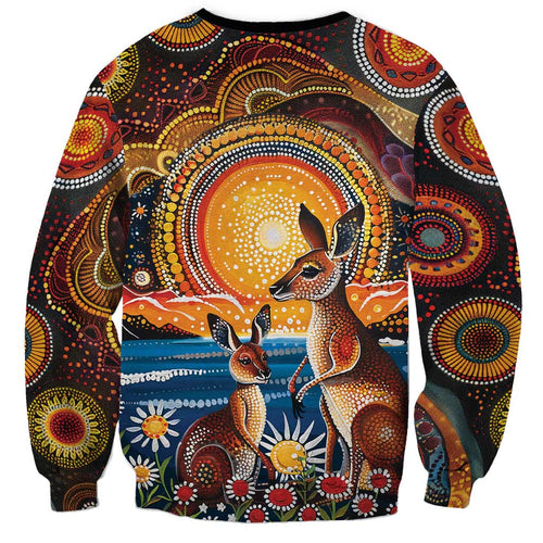 Australian Kangaroos Art Sweatshirt Aboriginal Dot Painting