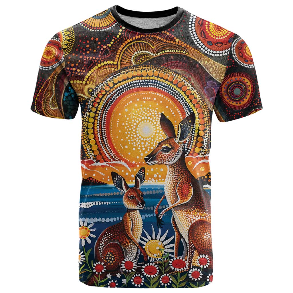 Australian Kangaroos Art T Shirt Aboriginal Dot Painting
