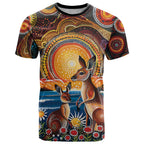 Australian Kangaroos Art T Shirt Aboriginal Dot Painting