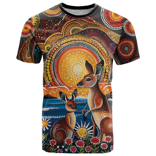 Australian Kangaroos Art T Shirt Aboriginal Dot Painting