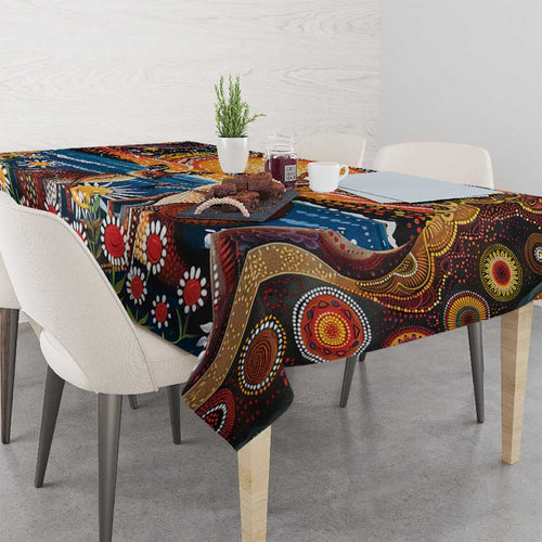 Australian Kangaroos Art Tablecloth Aboriginal Dot Painting