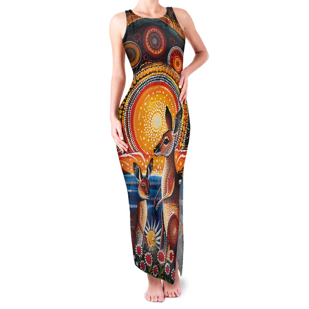 Australian Kangaroos Art Tank Maxi Dress Aboriginal Dot Painting