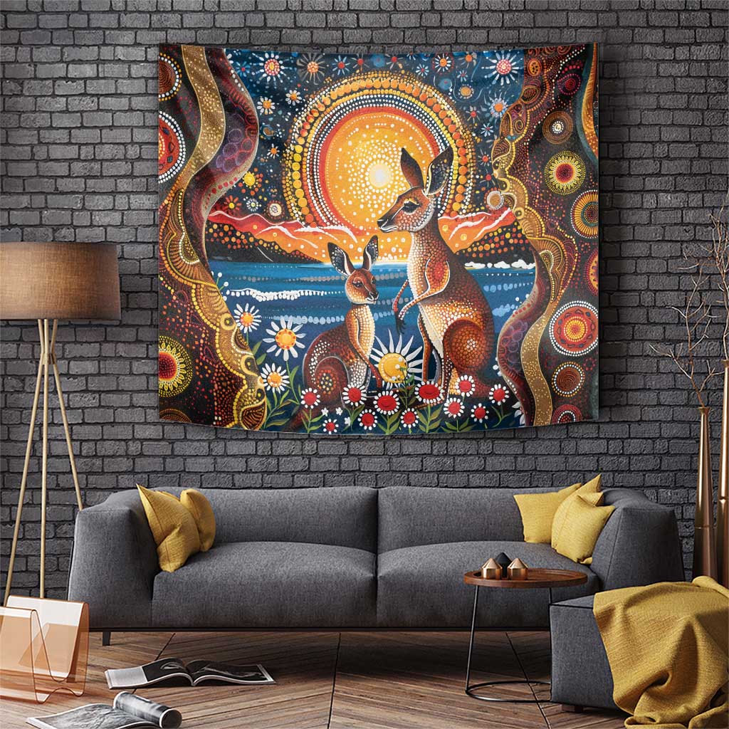 Australian Kangaroos Art Tapestry Aboriginal Dot Painting