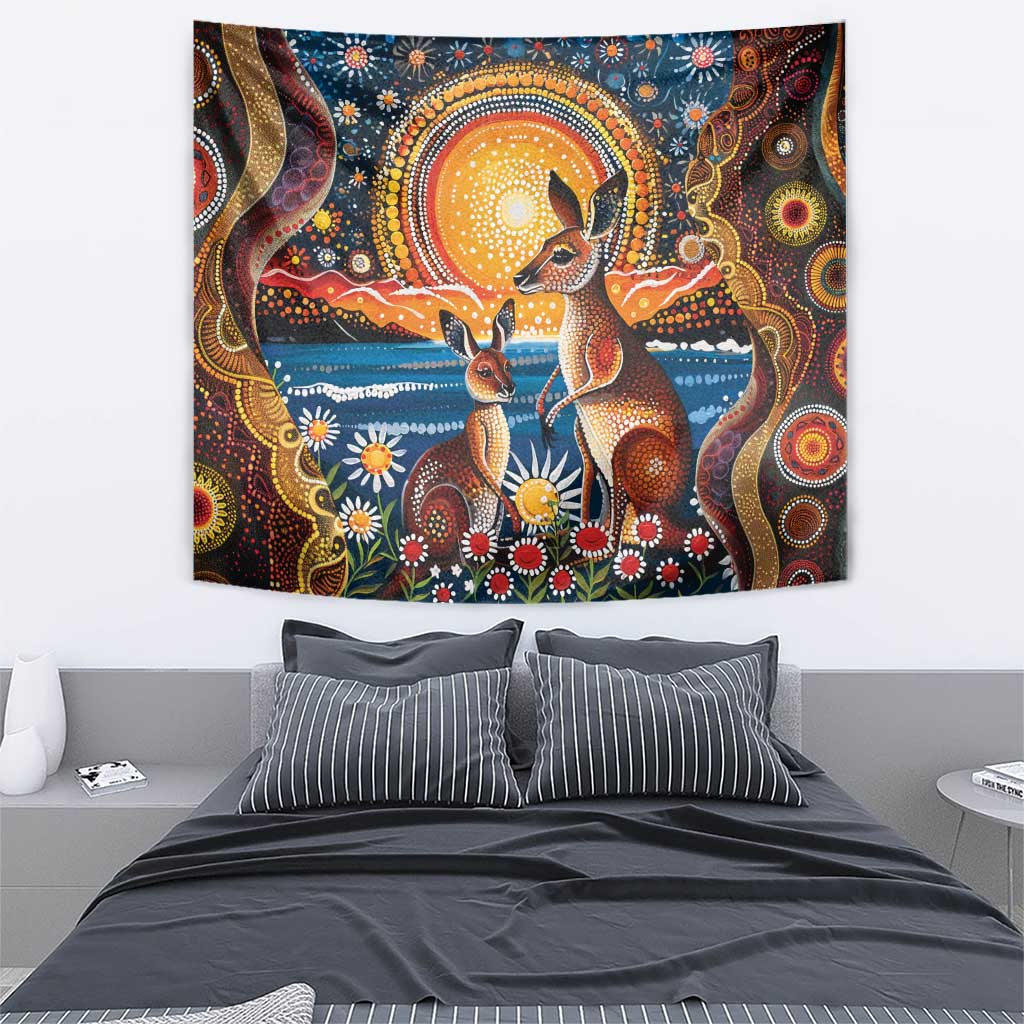 Australian Kangaroos Art Tapestry Aboriginal Dot Painting