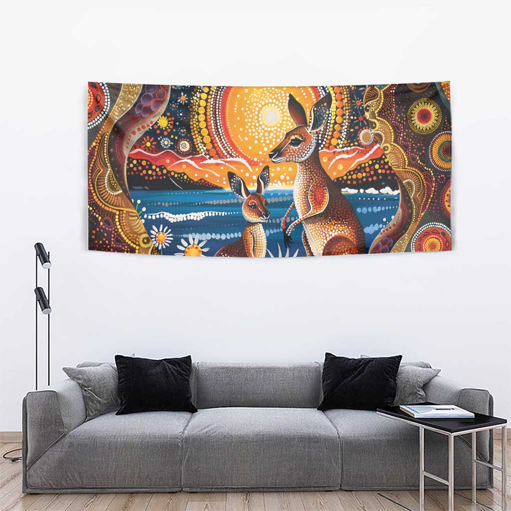 Australian Kangaroos Art Tapestry Aboriginal Dot Painting