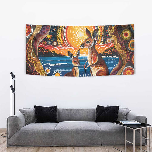 Australian Kangaroos Art Tapestry Aboriginal Dot Painting