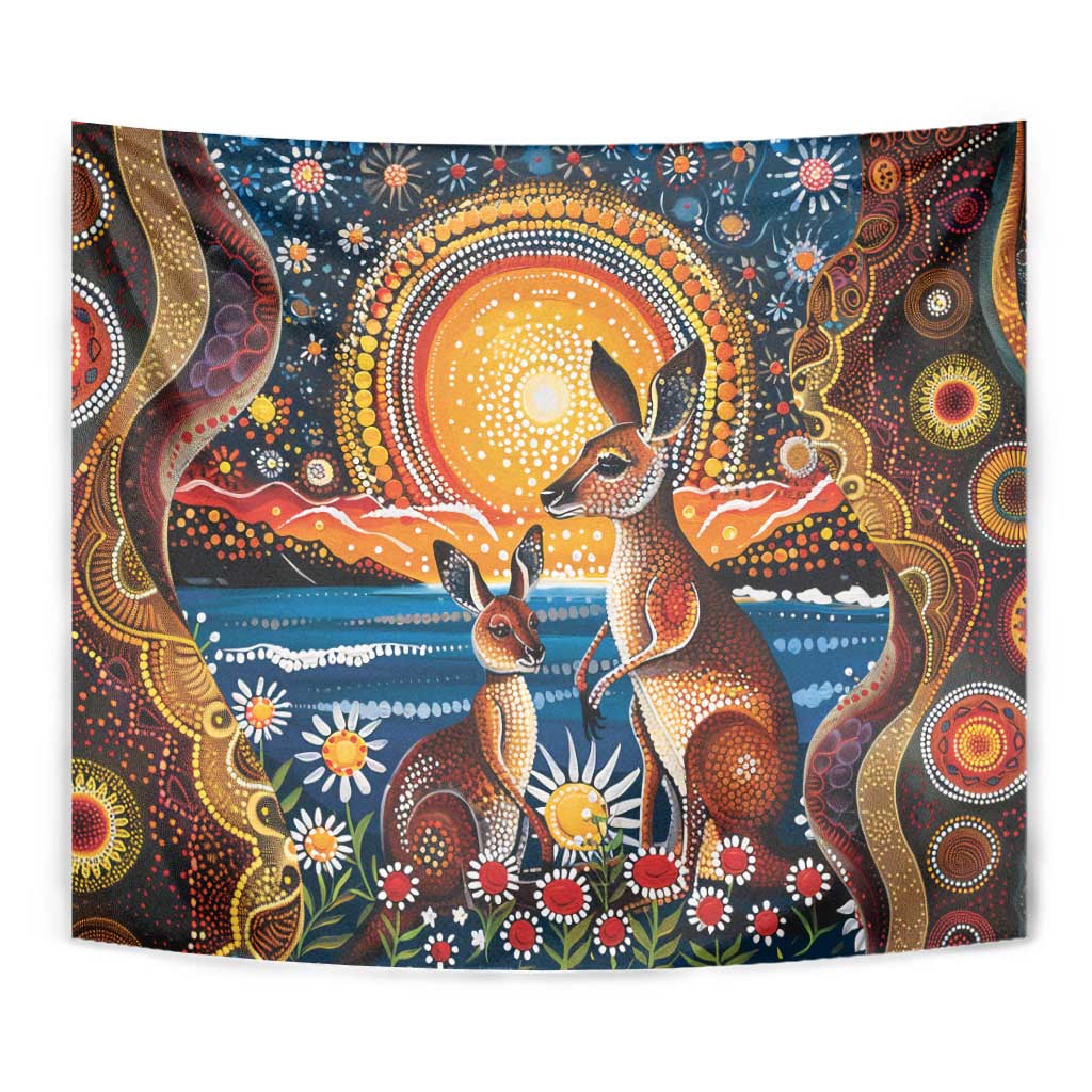Australian Kangaroos Art Tapestry Aboriginal Dot Painting