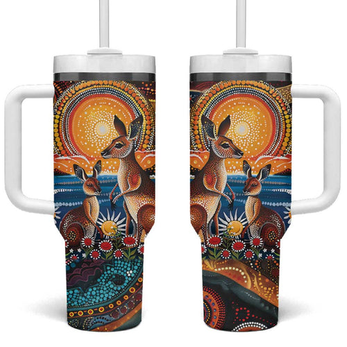 Australian Kangaroos Art Tumbler With Handle Aboriginal Dot Painting