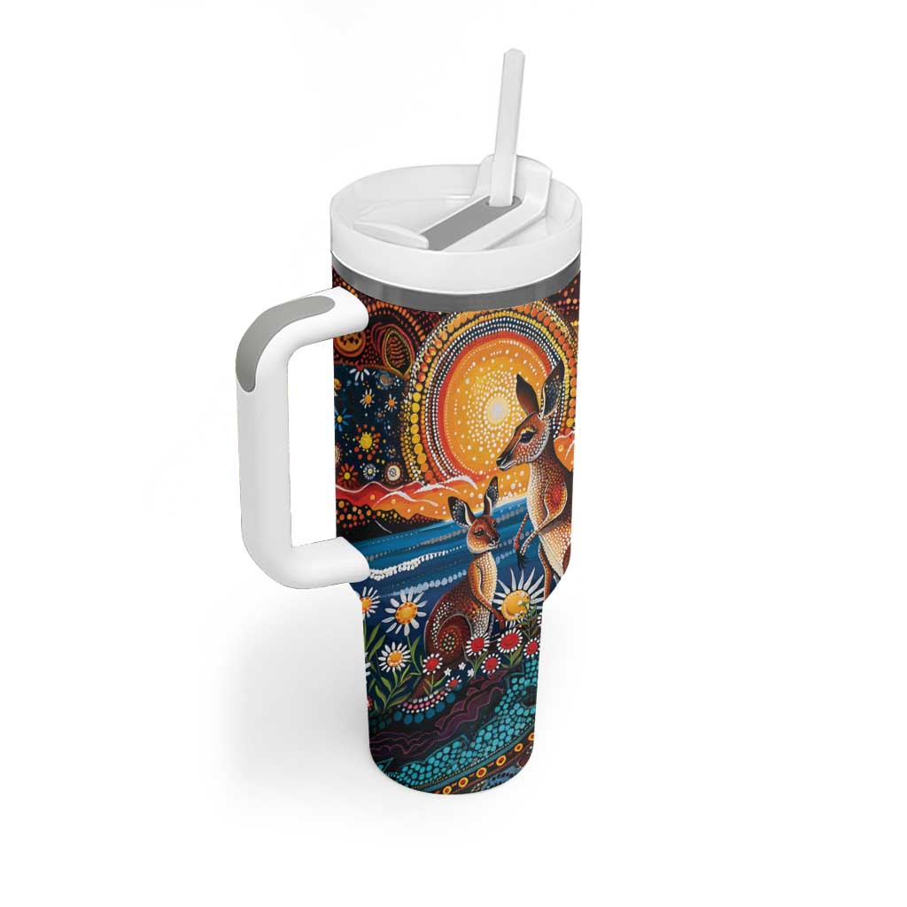 Australian Kangaroos Art Tumbler With Handle Aboriginal Dot Painting