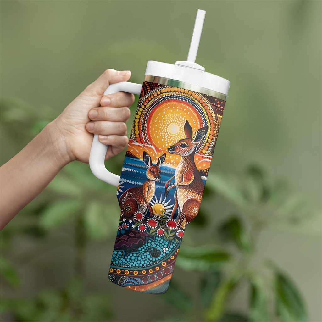 Australian Kangaroos Art Tumbler With Handle Aboriginal Dot Painting