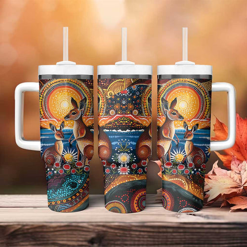 Australian Kangaroos Art Tumbler With Handle Aboriginal Dot Painting