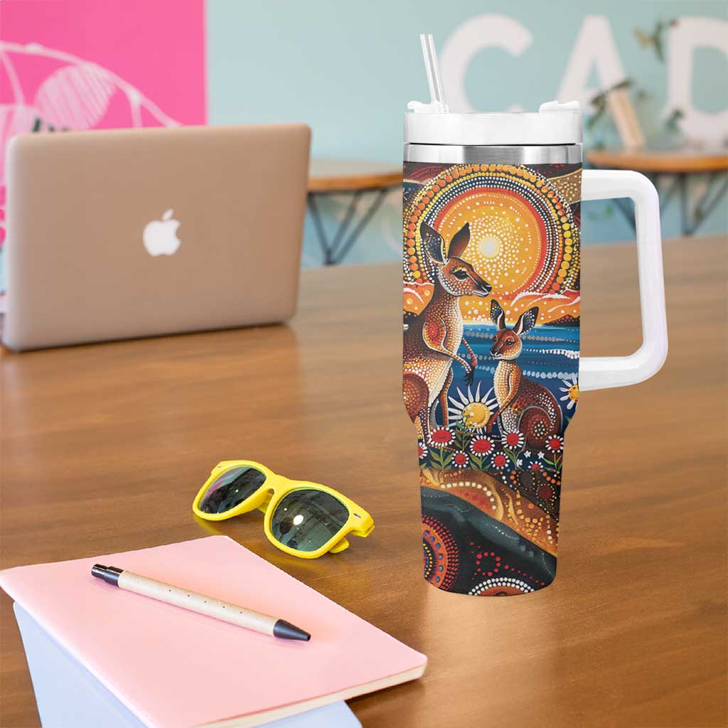Australian Kangaroos Art Tumbler With Handle Aboriginal Dot Painting