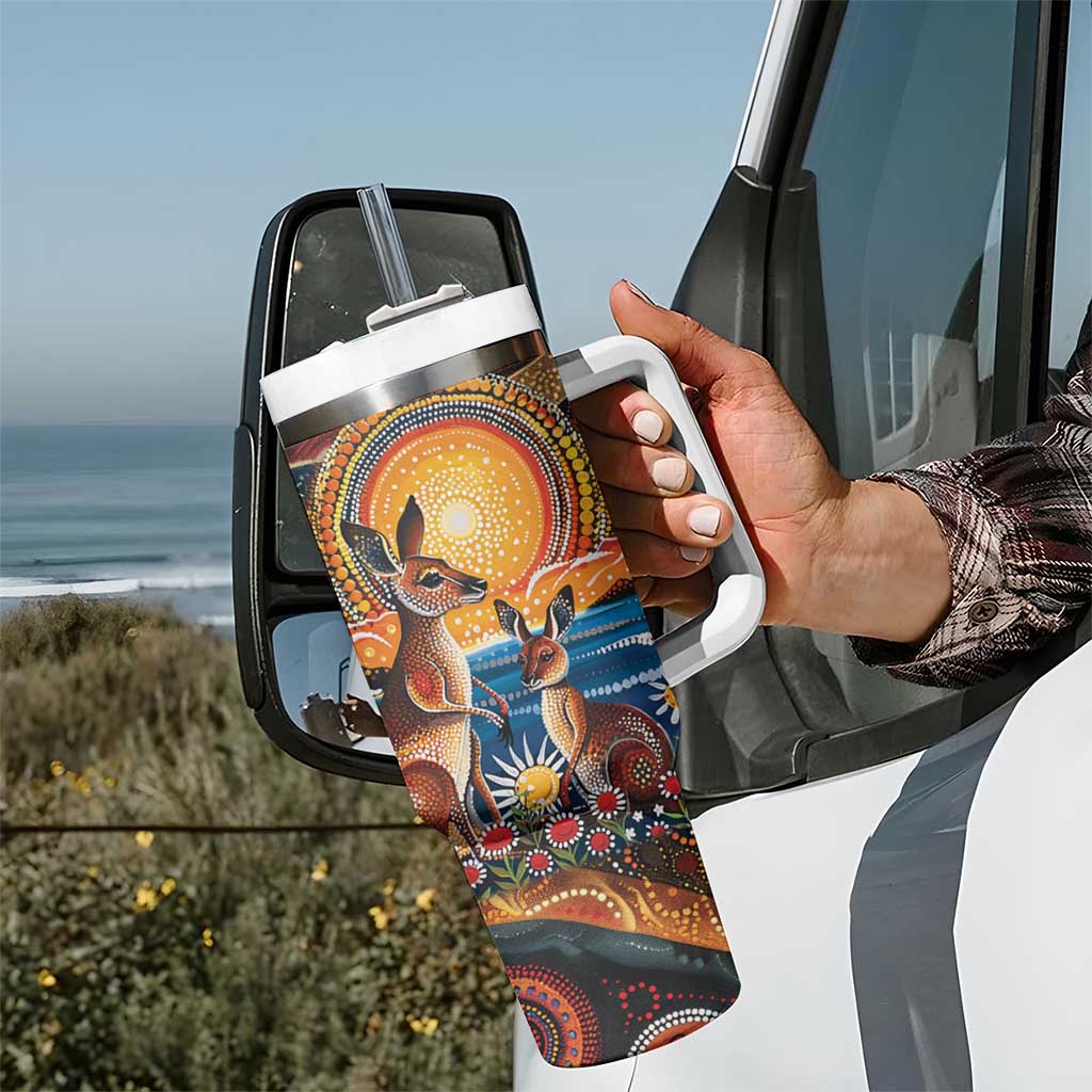 Australian Kangaroos Art Tumbler With Handle Aboriginal Dot Painting