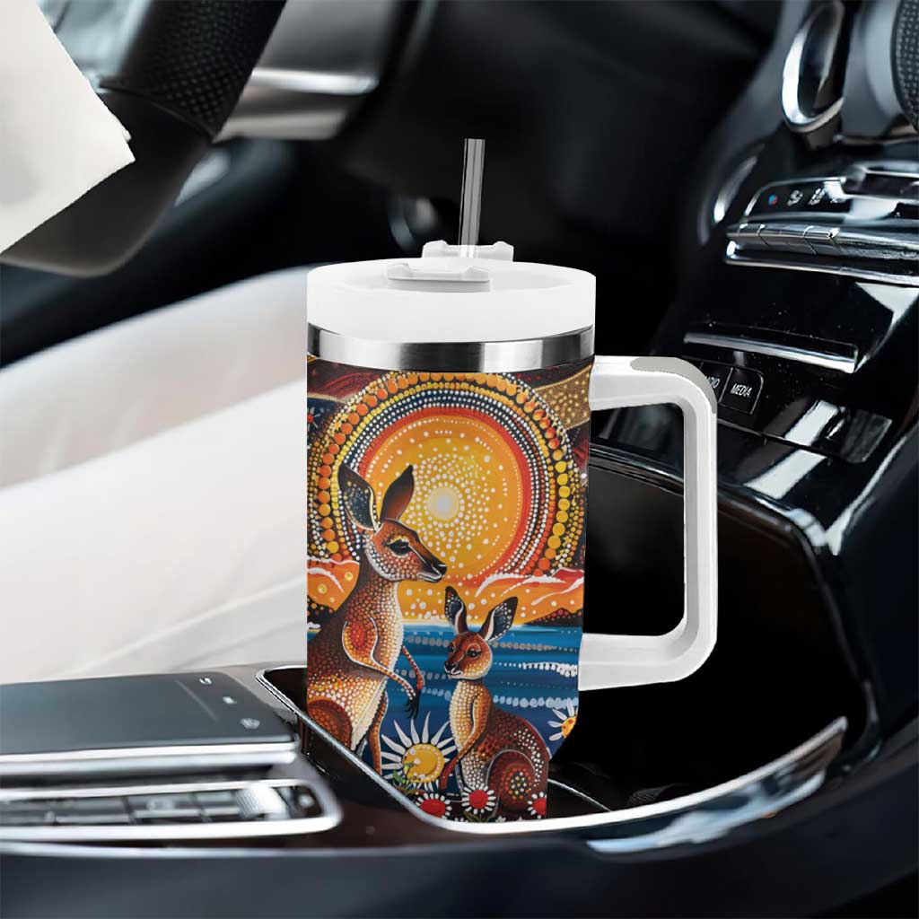 Australian Kangaroos Art Tumbler With Handle Aboriginal Dot Painting