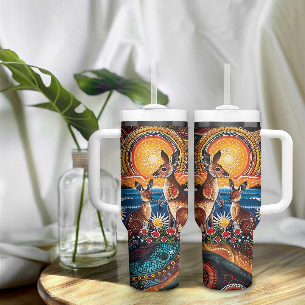 Australian Kangaroos Art Tumbler With Handle Aboriginal Dot Painting