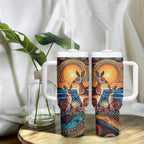 Australian Kangaroos Art Tumbler With Handle Aboriginal Dot Painting
