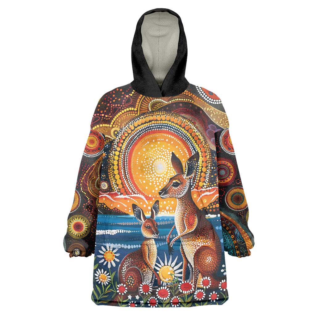 Australian Kangaroos Art Wearable Blanket Hoodie Aboriginal Dot Painting