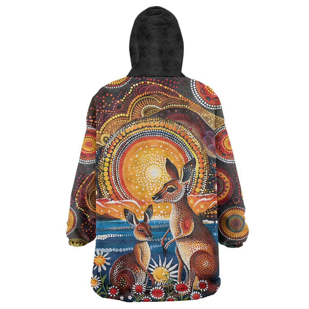 Australian Kangaroos Art Wearable Blanket Hoodie Aboriginal Dot Painting