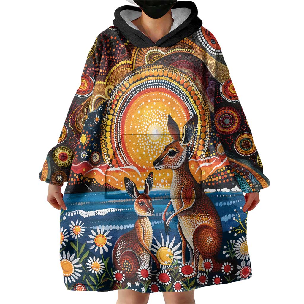 Australian Kangaroos Art Wearable Blanket Hoodie Aboriginal Dot Painting