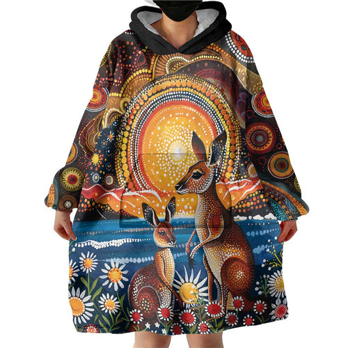 Australian Kangaroos Art Wearable Blanket Hoodie Aboriginal Dot Painting