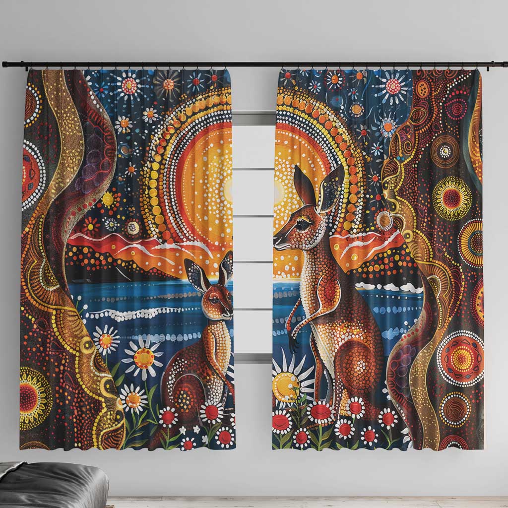 Australian Kangaroos Art Window Curtain Aboriginal Dot Painting