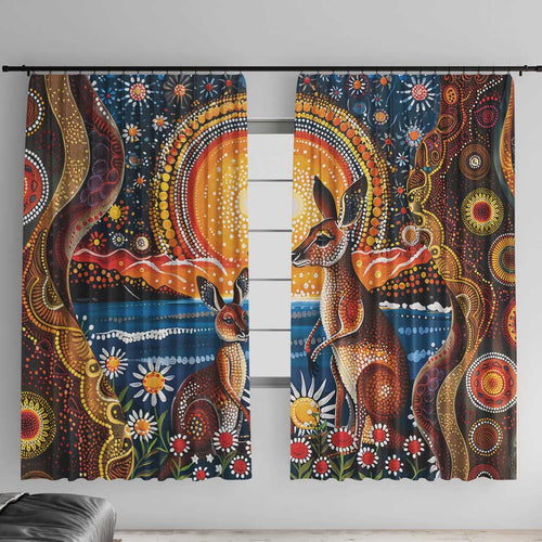 Australian Kangaroos Art Window Curtain Aboriginal Dot Painting