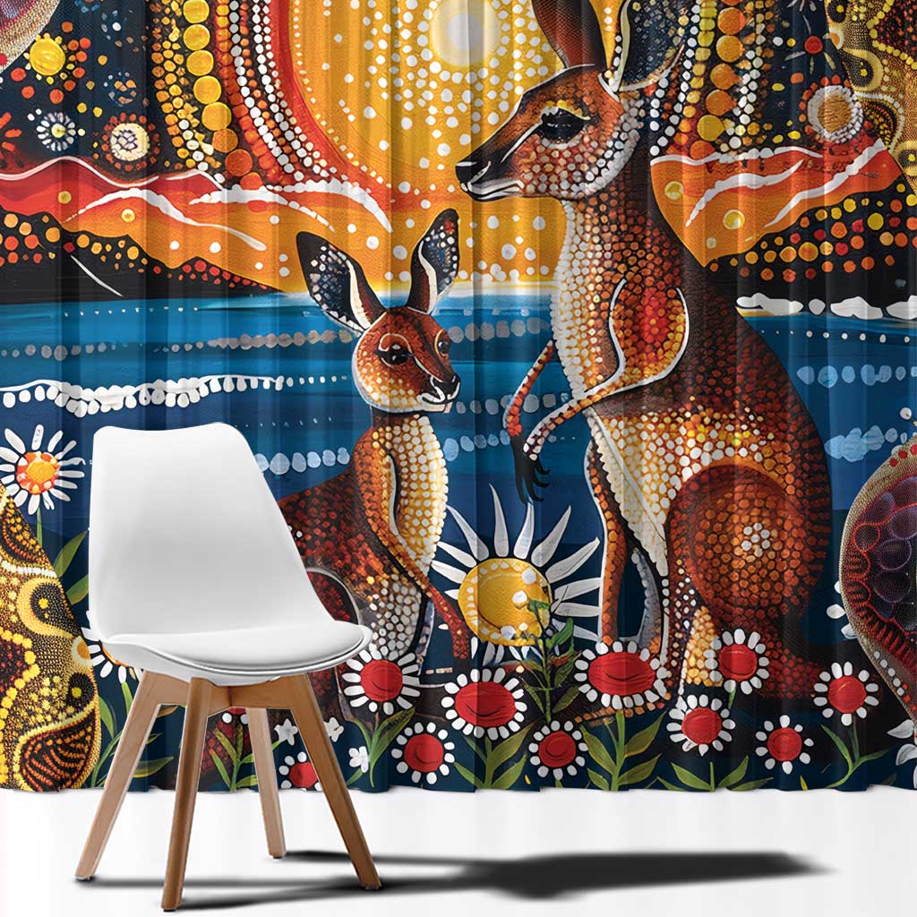 Australian Kangaroos Art Window Curtain Aboriginal Dot Painting