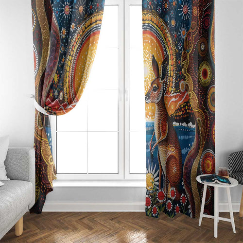 Australian Kangaroos Art Window Curtain Aboriginal Dot Painting