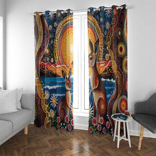 Australian Kangaroos Art Window Curtain Aboriginal Dot Painting
