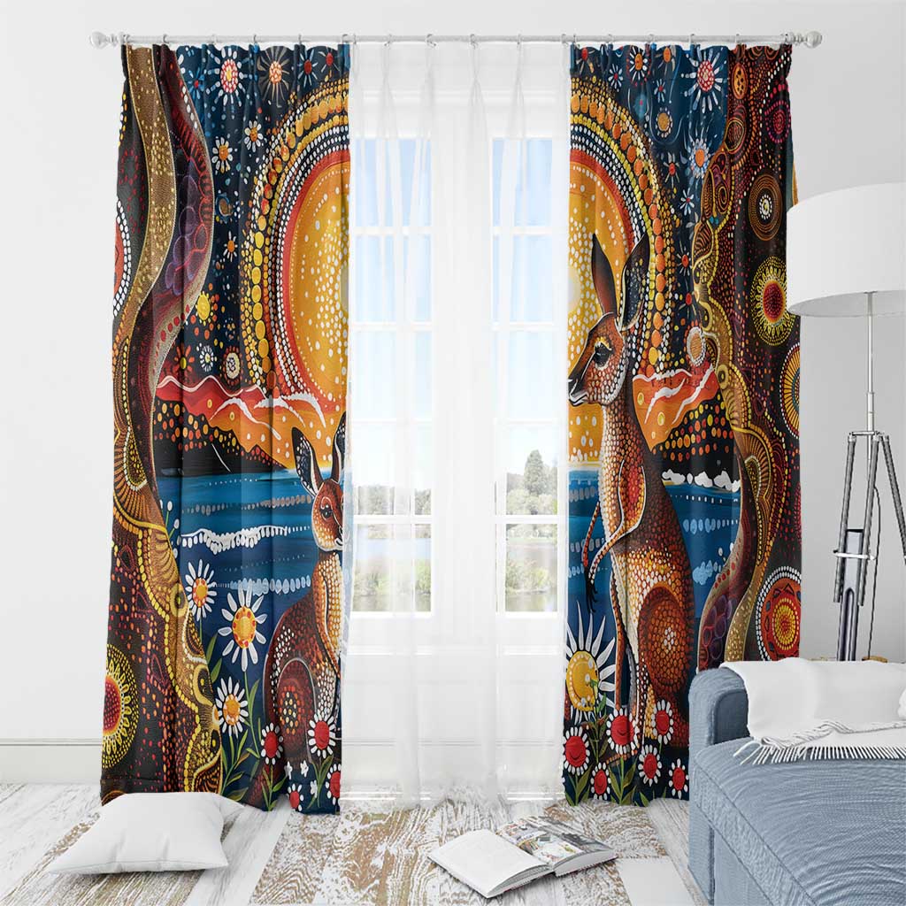 Australian Kangaroos Art Window Curtain Aboriginal Dot Painting