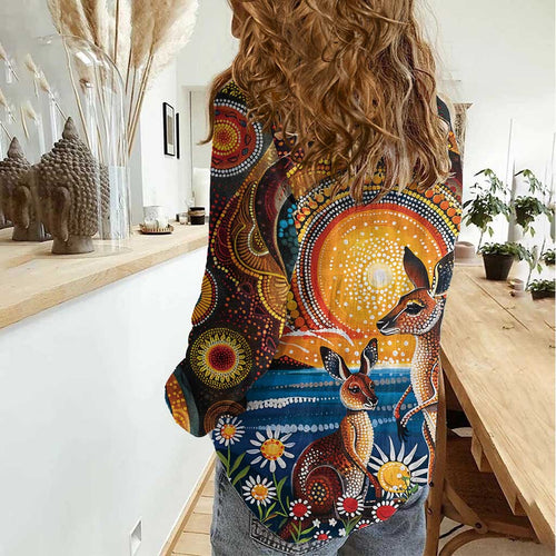 Australian Kangaroos Art Women Casual Shirt Aboriginal Dot Painting