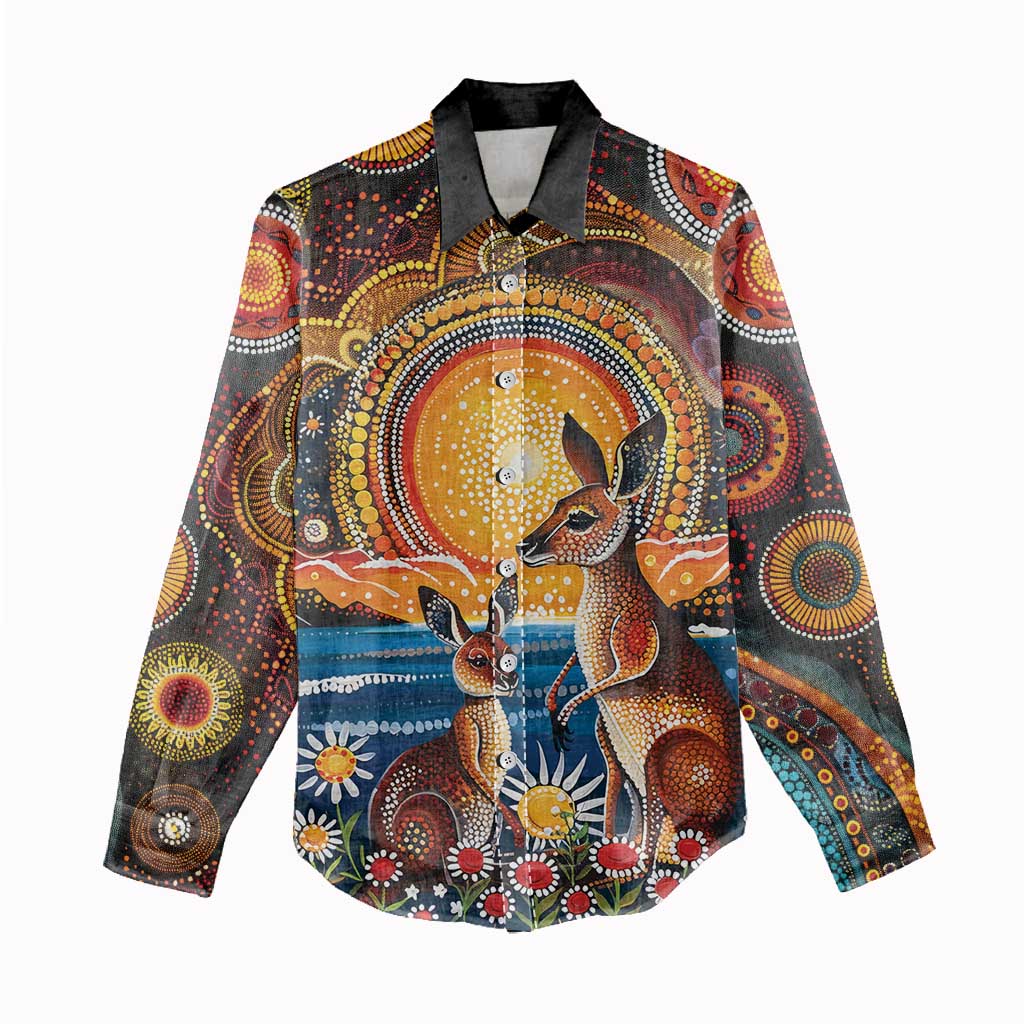 Australian Kangaroos Art Women Casual Shirt Aboriginal Dot Painting