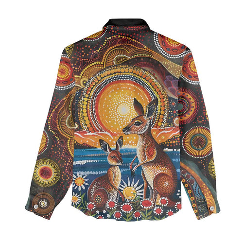 Australian Kangaroos Art Women Casual Shirt Aboriginal Dot Painting