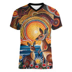 Australian Kangaroos Art Women V-Neck T-Shirt Aboriginal Dot Painting