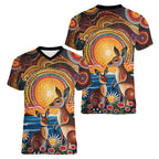 Australian Kangaroos Art Women V-Neck T-Shirt Aboriginal Dot Painting