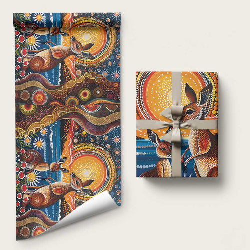 Australian Kangaroos Art Wrapping Paper Aboriginal Dot Painting - Aussie Hoodie