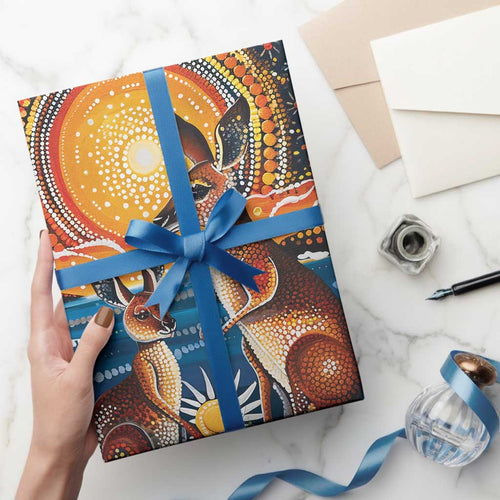 Australian Kangaroos Art Wrapping Paper Aboriginal Dot Painting - Aussie Hoodie