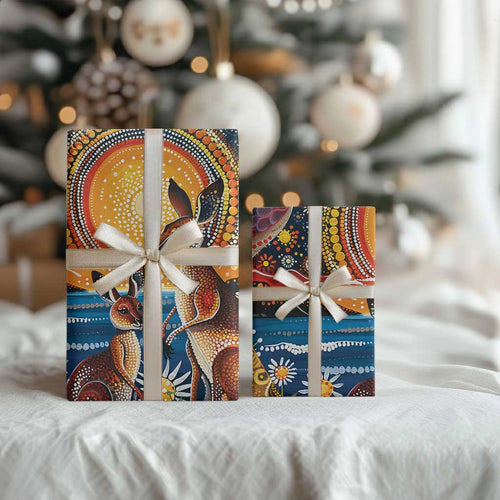 Australian Kangaroos Art Wrapping Paper Aboriginal Dot Painting - Aussie Hoodie
