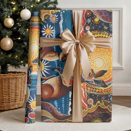 Australian Kangaroos Art Wrapping Paper Aboriginal Dot Painting - Aussie Hoodie